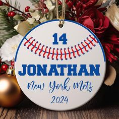 personalized baseball ornament for the new york mets, with christmas decorations and ornaments