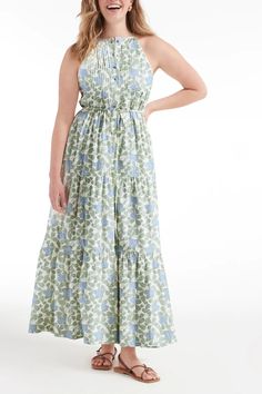 Floral romance embellishes each swish of this haltered, sweeping gown. With tiered and cinched detailing and a clean scooped sleeveless cut, this dress brings enchanting timelessness to event wear. Button Front Maxi Dress, High Neck Halter, Blue Floral, Halter Dress, Romance, Bring It On