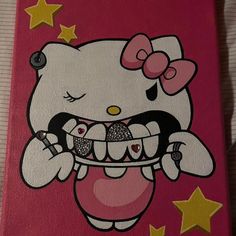 Hello Kitty with Grillz Painting Grillz Painting, Spiderman Painting, Hello Kitty Painting, Kitty Painting, Y2k Hello Kitty, Pop Art Drawing, Posca Art, Art Appliqué