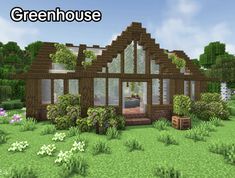 an image of a house in the middle of a field with flowers and plants around it