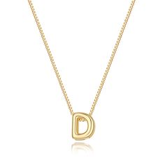 PRICES MAY VARY. 𝐒𝐈𝐙𝐄: Initial D necklace length:16.5"+2" , Bubble letter charm: about 0.31”*0.39”, With 1.0mm wide box chain, Simple and stylish！ 𝐎𝐂𝐂𝐀𝐒𝐈𝐎𝐍: Add this dainty initial necklace to your jewelry collection，It can be worn alone or layered with other necklaces for most everyday outfits. 𝐌𝐀𝐓𝐄𝐑𝐈𝐀: This dainty gold necklace is made of 14K gold plated to ensure a long without faded, that is nickel free, lead free, and hypoallergenic. 𝐀𝐒 𝐀 𝐆𝐈𝐅𝐓: Choose your own gold D Necklace, Gold Letter Pendants, Name Choker, Necklaces Dainty, Cute Name, Dainty Initial Necklace, Bubble Letter, Initial Necklaces, Gold Letter Necklace