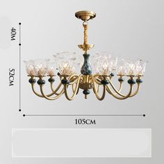 the chandelier is made from brass and has five lights on each side,