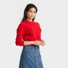 Women's Cozy Knit Crewneck Pullover Sweater - Universal Thread™ Red S Sweater Maxi Dress, Solid Color Sweater, Target Clothes, Red S, Womens Crewneck, Cozy Knit, Red Outfit, Hem Style, Knit Crewneck