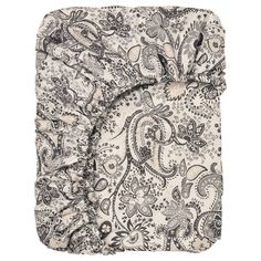 an image of a paisley print blanket on a white background with black and grey accents