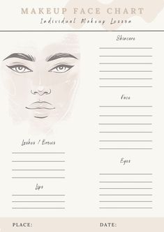 Perfect FaceChart for you clients! You can use it for individual makeup lessons. Easy to download. PDF THIS IS DIGITAL PRODUCT - NOT PHYSICAL - ready to download Makeup Consultation Form, Face Chart Makeup, Makeup Template, Makeup Consultation, Makeup Face Charts, Makeup Lessons, Face Chart, Makeup Guide, Makeup Swatches