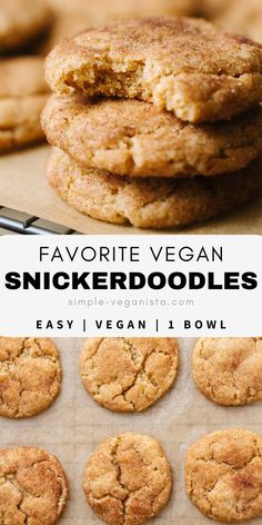 a stack of cookies with the words favorite vegan snickkerdoodles