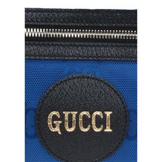 Elevate your style with this Off The Grid Blue Nylon Leather Trim Belt Bag. This belt bag is crafted with the iconic gucci charm belt and features a bold blue color and black leather trim. The large exterior pocket is perfect for holding your daily essentials. The zipper opens to a blue nylon leather lining along with one zip pocket, and one slip pocket. This Gucci belt bag is perfect for running errands, going out with friends, or attending a special event. Model: 631341 Material: Embroidered GG Nylon logo Leather black trim Silver Tone Hardware Zipper closure One interior slip pocket One interior zip pocket One exterior zip pocket Adjustable belt strap: 32"- 49" Measurements: 10" x 2" x 5" (LWH) Made in Italy Includes ity Cards and Gucci dust bag Luxury Travel Belt Bag With Logo, Blue Travel Bag With Logo Patch, Designer Travel Belt Bag With Zipper Closure, Designer Belt Bag With Zipper Closure For Travel, Designer Belt Bag For Travel With Zipper, Designer Blue Bags With Logo Hardware, Charm Belt, Gucci Belt Bag, Bag Names