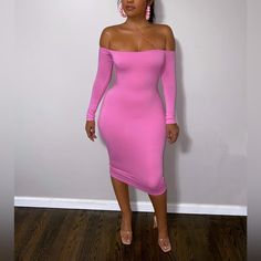 New With Tags Attached Backless Midi Dress, Long Sleeve Dresses, Bodycon Dress Parties, Black Midi, Sleeve Dresses, Midi Dress Bodycon, Long Skirt, Pink Dress, Off Shoulder Dress