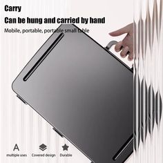 an advertisement for a laptop computer with the words carry can be hung and carried by hand