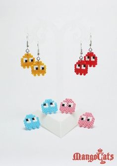 the pacman earrings are made out of beads