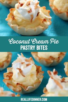 coconut cream pie pastry bites with whipped cream on top