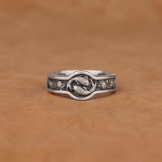 Koi Fish Surrounded by Lotus Flower Nature Inspired Band Ring,  Handmade 925 Sterling Silver Unique Engagement Ring, Japanese Yin Yang Ring ✅ Handcrafted with love and joy, this ring will be with you for years to come, possibly even taking its place as a family heirloom for generations to come!  ✅ With its detailed handmade engravings, this silver ring will catch some serious attention and make a beautiful gift for your beloved ones. ✅ It's very elegant and classy for everyday use but also can b Japanese Ring, Koy Fish Ring, Koi Fish Accessories, Sterling Silver Spiritual Flower Ring, Water Lily Ring, Fish Ring, Silver Band Ring, Koi Fish, Lotus Flower