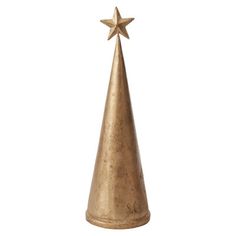 a gold metal cone with a star on top