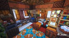 an image of a living room that is in minecraft with lots of furniture and decor