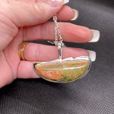 Large Pendant Of Jasper With Lots Of Color! Pink, Green, Brown And Black. Both The Chain And Pendant Are Brand New And No Flaws. They Are Both Stamped 925 And The Chain Says Italy. The Chain Is 18 Inches Long And 2.3mm Wide. The Pendant Is Bigger Than A Quarter And 2 Inches Long And 1/2 Inch Wide. Silver Jasper Pendant Jewelry, Silver Jasper Pendant Necklace, Silver Jasper Necklace With Natural Stones, Unique Silver Jasper Necklaces, Unique Silver Jasper Necklace, Serotonin Necklace, Unakite Jasper, Silver Feather Necklace, Ceramic Beads Necklace