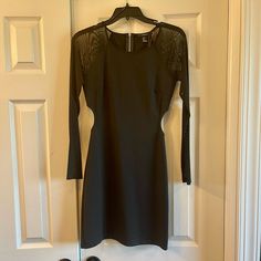 Size Medium, Sheer Long Sleeves, Small Oval Opening On Both Dudes At Waist, Zipper Up The Back! My Daughter Bought It And Then Then Never Worn! Open To Negotiations! Tulle Slip Dress, Forever 21 Black Dress, Red Striped Shirt, Green Sweater Dress, Long Sleeve Fitted Dress, Striped Bodycon Dress, Red Bodycon, Red Bodycon Dress, White Long Sleeve Dress