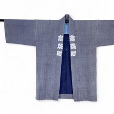 KIMONO MEN HANTEN authentic Japanese noragi wear vintage blue geometric men ninja super old casual wear style cotton jacket made in Japan [ SIZE - taken flat in INCH ] - Body length : 35 inch - Arm length : 27 inch - Sleeve drop : 12 inch - Sleeve length : 27 inch [ MATERIAL ] - Cotton with geometric design [ DESIGN ] - Geometric stripe  [ COLOUR ] - Blue  [ WEIGHT ] - 0.8 KG [ CONDITION ]  - Very good - Have minor faded on fabric. - Refer all detail picture Pristine/Mint - As new, no defect at Cotton Samurai Style Long Sleeve Kimono, Samurai Style Long Sleeve Cotton Kimono, Cotton Samurai Kimono With Long Sleeves, Traditional Indigo Cotton Kimono, Cotton Samurai Kimono With Kimono Sleeves, Blue Samurai Style Long Sleeve Kimono, Blue Cotton Outerwear With Kimono Sleeves, Kimono Men, Japanese Clothing