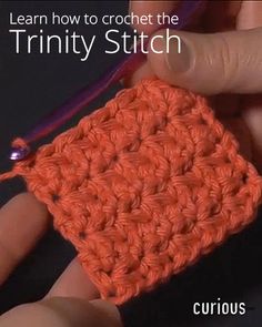 someone is crocheting an orange square with the words, learn how to crochet the trinity stitch