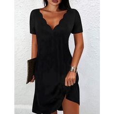 Season:Summer,Spring,Autumn,Fall; Fabric:Polyester; Sleeve Length:Short Sleeve; Look After Me:Machine wash; Gender:Women's; Style:Stylish,Basic,Casual; Elasticity:Micro-elastic; Occasion:Vacation,Summer Dress,Weekend,Beach,Going out,Daily,Holiday,Date; Fit Type:Regular Fit; Dresses Type:Black Cocktail Dress,Casual Dress,Sheath Dress,Black Dress; Pattern:Plain,Pure Color; Design:Ruffle; Neckline:V Neck,Scalloped Neck; Brand:Shall We; Front page:FF; Listing Date:05/30/2022; Production mode:Externa Short Noir, Dress Stylish, Nature Dress, Shift Dresses, Black Short Dress, Black Dresses Casual, Short Mini Dress, Summer Style Casual, Vestido Casual