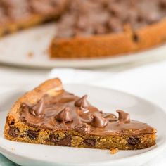 a slice of chocolate chip pie on a plate