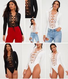 LONG SLEEVE LACE CROTCHET LACE-UP BODYSUIT Use code PIN20 to save 20% off your order Lace Stretch Bodysuit For Night Out, Stretch Lace Bodysuit For Night Out, Backless Lace Trim Bodysuit For Night Out, Stretch Lace Long Sleeve Bodysuit, Long Sleeve Lace Bodysuit For Party, Spring Lace Bodysuit For Night Out, Summer Stretch Bodysuit With Lace Closure, Stretch Lace Backless Bodysuit, Embroidered Bodysuit