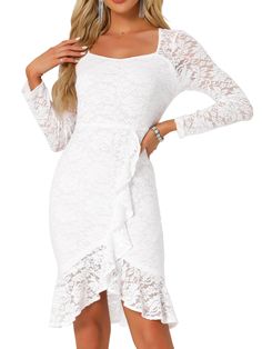 Shop Allegra K for square neck lace long sleeves mermaid midi dress you are looking for, get more women's dresses for yourelf. Order now! Free Returns! Mermaid Midi Dress, Midi Dress White, Bodycon Cocktail Dress, Fishtail Dress, White Bodycon Dress, Split Design, Versatile Wardrobe, Target Clothes, Ruched Bodycon Dress