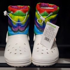 Crocs J4 Unisex Rainbow Boots. Size J4. Brand New With Tags Casual Non-slip Winter Boots, White Non-slip Round Toe Boots, White Non-slip Casual Boots, Casual Non-slip Synthetic Boots, Non-slip White Winter Boots, White Non-slip Winter Boots, Casual Multicolor Winter Boots, Casual Multicolor Boots For Outdoor, Casual Multicolor Outdoor Boots