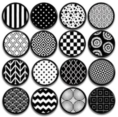 black and white circles with geometric designs on them, all in different sizes or shapes