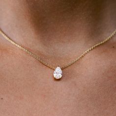 Île Pear Necklace | Or & Elle Diamond Solitaire Pendant Necklace, Pear Shaped Diamond Pendant Necklace, Pear Diamond Necklace Designs, Pear Shaped Jewelry, Pear Pendant Necklace, Pear Shape Diamond Necklace, Pear Shape Necklace, Pear Shaped Diamond Pendant, Wedding Diamond Necklace