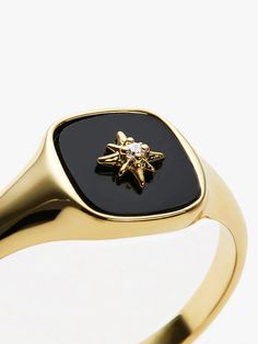 Gold Signet Ring With Black Enamel For Gift, Yellow Gold Signet Ring With Black Enamel For Gift, Gold 14k Signet Ring With Black Enamel, Gold Rings With Black Enamel For Gifts, 14k Gold Signet Ring, Star Symbol, Mother Of Pearl Ring, Pure Gold Jewellery, Bold Rings