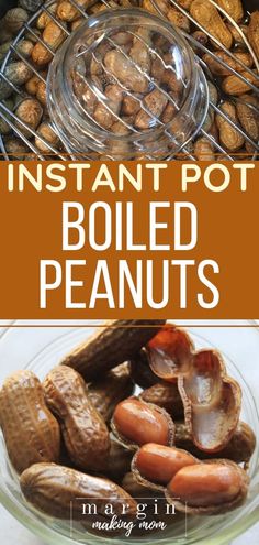 the ingredients for instant pot boiled peanuts are shown in this collage with text overlay that reads instant pot boiled peanuts