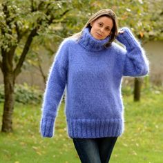 Hand Knit Mohair Sweater Blue Fuzzy Turtleneck Jumper Pullover | Etsy Knit Mohair Sweater, Fuzzy Mohair Sweater, Pull Mohair, Mohair Jumpers, Turtleneck Jumper, Jumper Patterns, Handmade Sweater, Turtle Neck Jumper, Mohair Cardigan