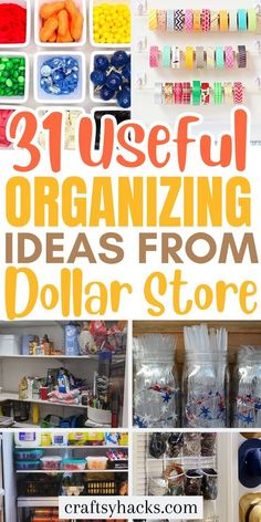 an organized dollar store with text overlay that reads 31 useful organizing ideas from dollar store