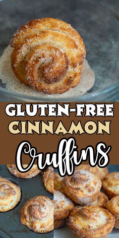 gluten - free cinnamon cruffles on a baking sheet