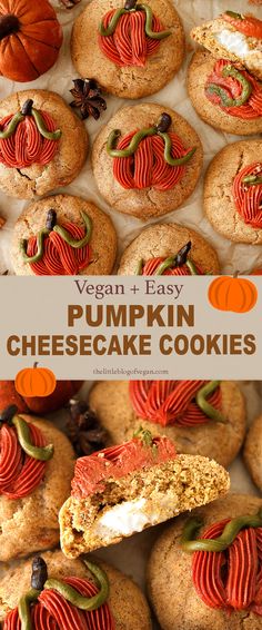 Pumpkin cookies with cream cheese filling Stuffed Pumpkin Cookies, Cookies With Cream Cheese Filling, Pumpkin Cookies With Cream Cheese, Vegan Pumpkin Cheesecake, Pumpkin Cheesecake Cookies, Bloom Bakery, Vegan Pumpkin Cookies, Cookies With Cream Cheese, Pumpkin Sheet Cake