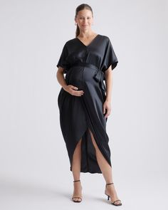 An elevated upgrade to basic maternity wear. This easy-to-wear silhouette is perfect for a date night or destination wedding. With a removable belt, there are multiple ways to wear it. This super flattering fit is made from 100% mulberry silk, in a satin finish. The best part…our silk is washable. Easy to style and easy to wash for low-maintenance luxe. Plus, silk fiber contains 18 kinds of amino acids that make it amazing for skin nourishment, hypo-allergenic, and naturally thermoregulating to Silk Maternity Dress, Maternity Wedding Guest, Maternity Wedding Guest Dress, Maternity Dress Wedding Guest, Floral Dress Wedding Guest, Cute Maternity Dresses, Maternity Wedding, Pregnant Wedding, Maternity Midi Dress