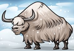 an illustration of a bison standing in the snow with its head turned to the side