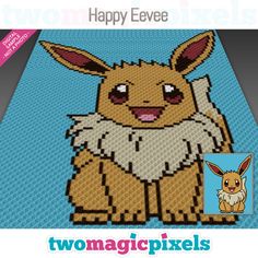 a cross stitch pattern of a pokemon character with the words happy eeeee on it