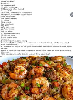 the recipe for shrimp and rice is shown