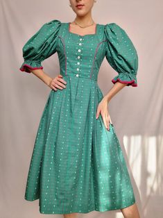 Austrian Dirtl Dress Puffy Sleeves Match With Apron - Etsy Ukraine Dress Puffy Sleeves, Dirndl Dress Oktoberfest, Bavarian Dress, Vintage Cotton Dress, Victorian Fashion Dresses, Yoke Dress, Old Fashion Dresses, Dirndl Dress, Muslim Fashion Dress