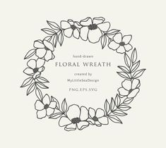 the floral wreath is drawn in black and white