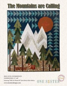 the mountains are calling quilt pattern is featured on this page, with an image of trees and