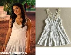 High School Musical 3: Gabriella’s White Ruffled Top Vanessa Hudgens Movies, Channel Outfits, High School Musical 3, Gauze Tunic, White Ruffle Top, Suite Life, Teen Movies