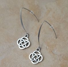 CELTIC Knot Charm Earrings Irish Stainless Steel V Shaped Earwires Strength Fashion Jewelry Earrings, Easy Gifts, Celtic Knot, Charm Earrings, V Shape, Ear Wires, Fashion Watches, Antique Silver, Silver Plated