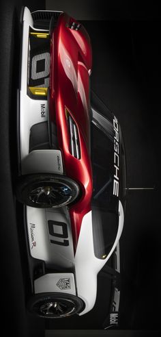 the top view of a red and white sports car