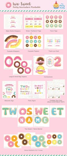 a pink poster with donuts on it and the words sweet one written in different languages