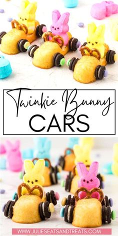 some little bunnies with bunny ears on them and the words, tasty bunny cars