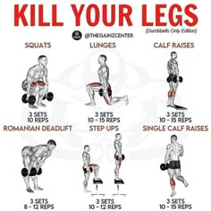 a poster showing how to do the dumbbles for your legs and chest muscles