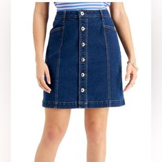 Brand New With Tags Cute Denim Button Skirt From Macys. Ladies Size 14. See Photos For Measurements Denim Button Skirt, Velvet Midi Skirt, Womens Denim Skirts, Button Skirt, Skirt Trends, Dot Skirt, Mesh Skirt, Stripe Skirt, Leather Mini Skirts