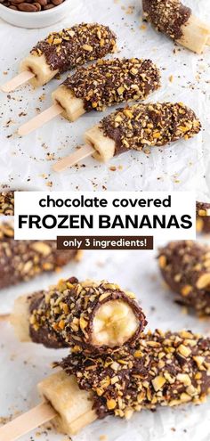 chocolate covered frozen bananas with nuts on top